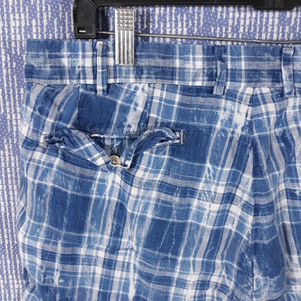 Polo Ralph Lauren Linen Shorts Mens 34 x 8 Classic Fit Madras Plaid Blue - Picture 12 of 14
